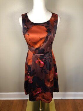 The Limited Women's Sz 2 Abstract Rust Floral Fit & Flare Dress Sleeveless Lined
